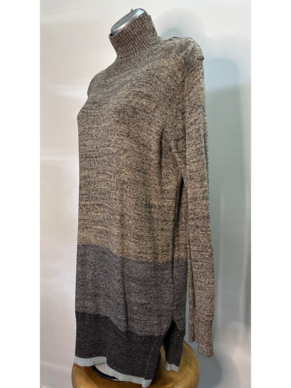 Women's Gap Stripe Snap Turtleneck Long Sleeve Sweater Tunic Gray Size Small - Picture 8 of 15